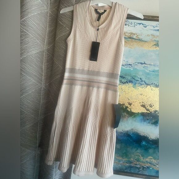 BCBG maxAzria peach beige and gray sleeveless short dress at the waist size smal - Picture 3 of 14